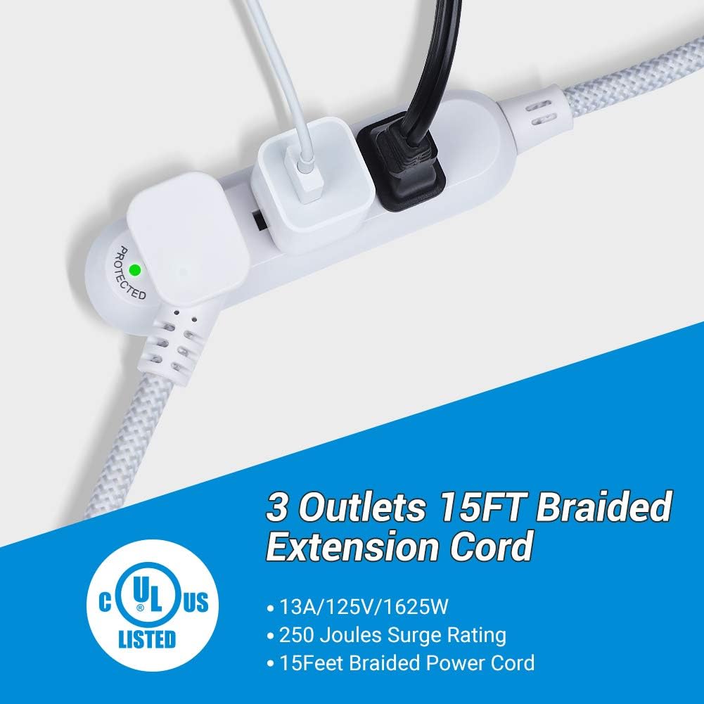 DEWENWILS 3-Outlet Power Strip with devices plugged in