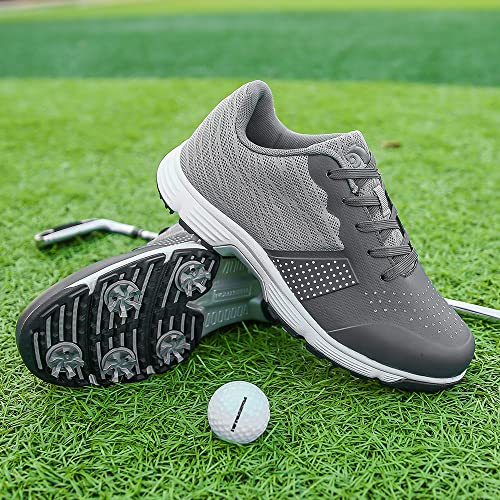 Image of THESTRON Men Golf Shoes Mesh Breathable Breathable Golf Walking Sport Sneakers 7 Spikes Golf Trainers