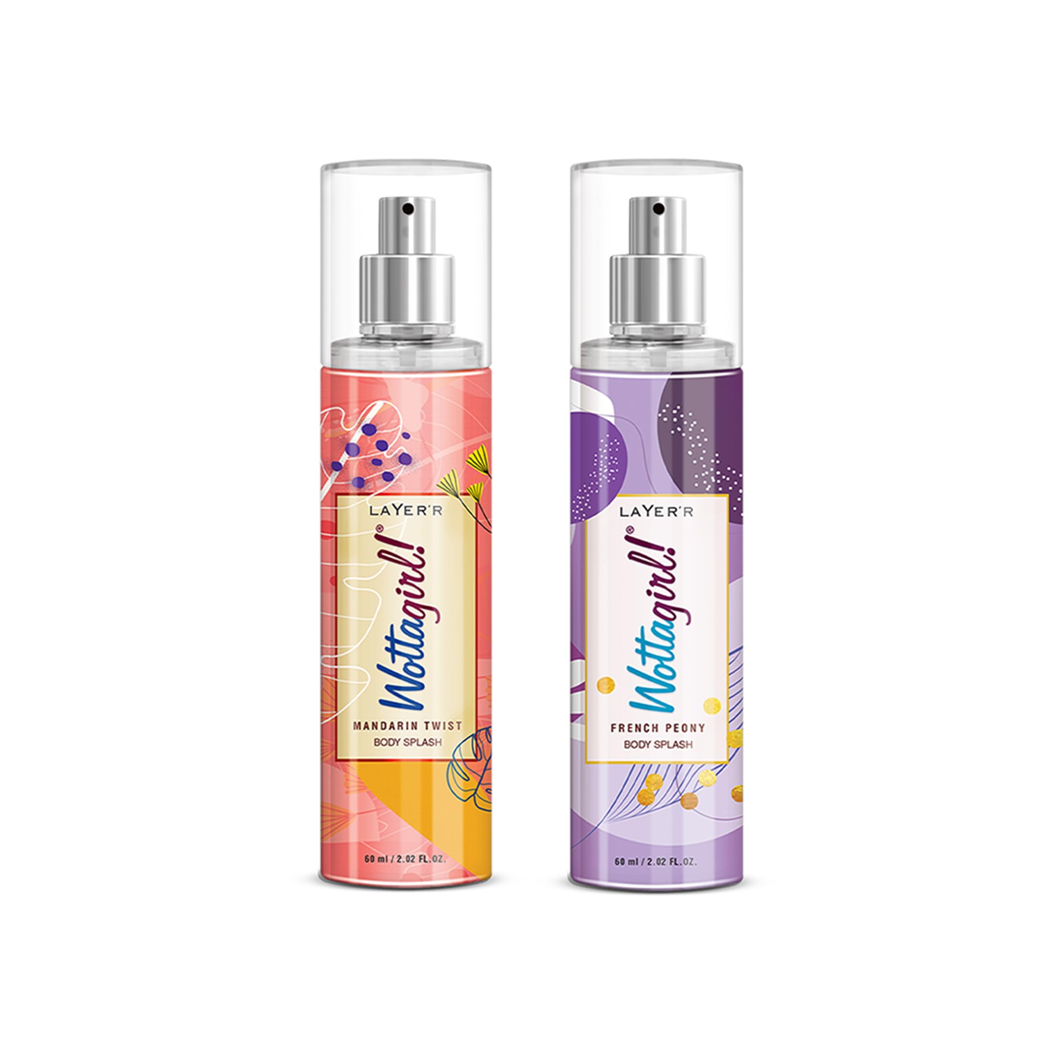 Layer'r Wottagirl Body Splash Combo Pack Of 2 - Mandarin Twist 60Ml And French Peony 60 Ml, Spray,Women
