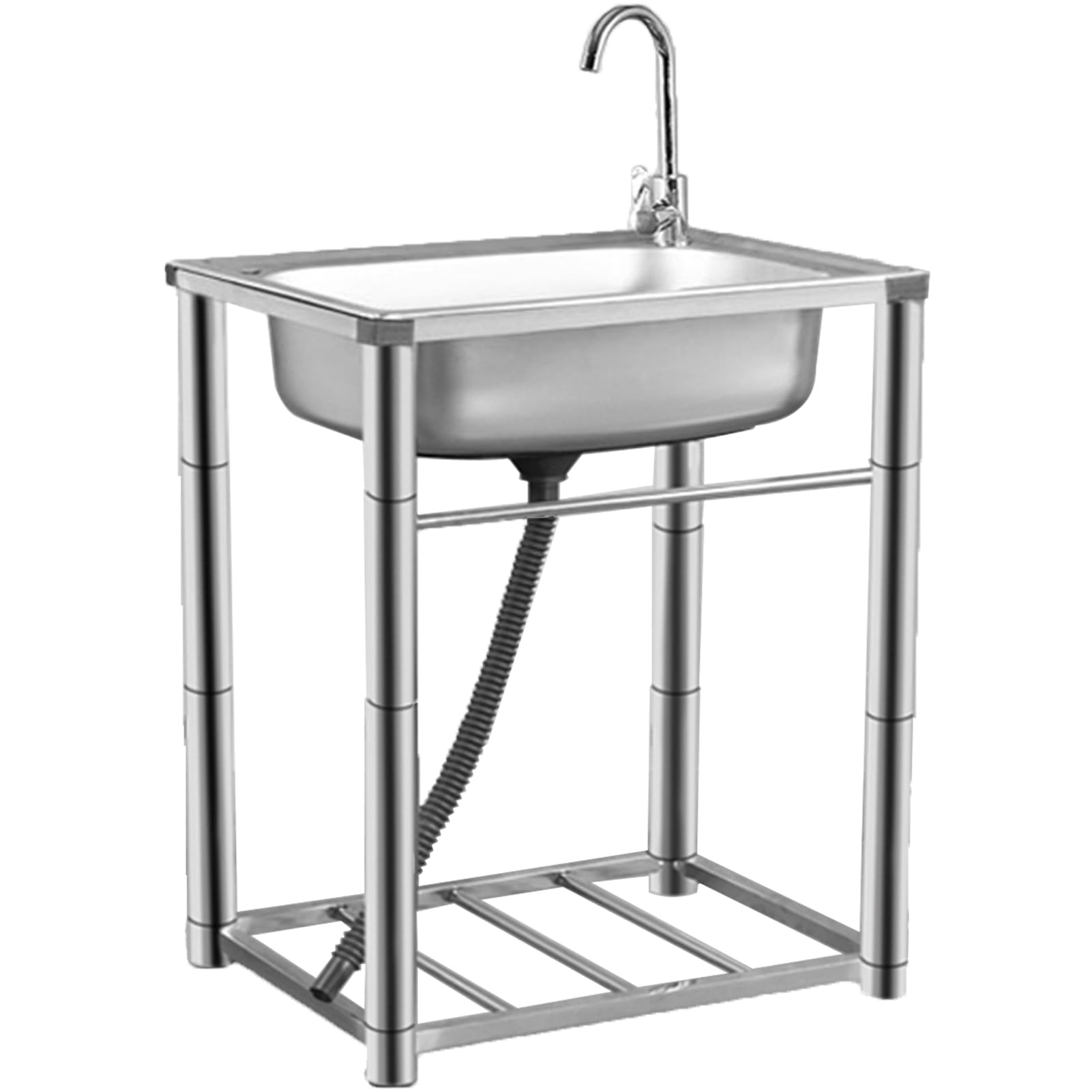 ZQFHSX Stainless Steel Freestanding Sink Commercial Kitchen with Drainer Unit and Hot Cold Water Faucet Laundry Room Utility Outdoor Mobile for Garage