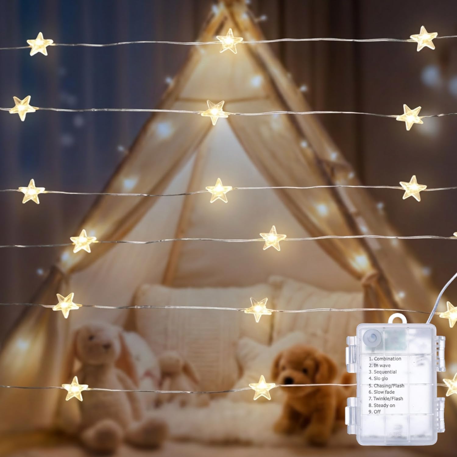 Star String Lights Battery Operated, 40ft 120 LED 8 Modes Silver Wire | LED Mini Star Fairy Lights Warm White, for Indoor Garden Bedroom Decoration Birthday Party Wedding, Battery Not Included