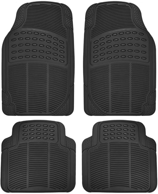 BDK Heavy Duty 4pc Front & Rear Rubber Floor Mats for Car SUV Van & Truck - All Weather Protection Universal Fit