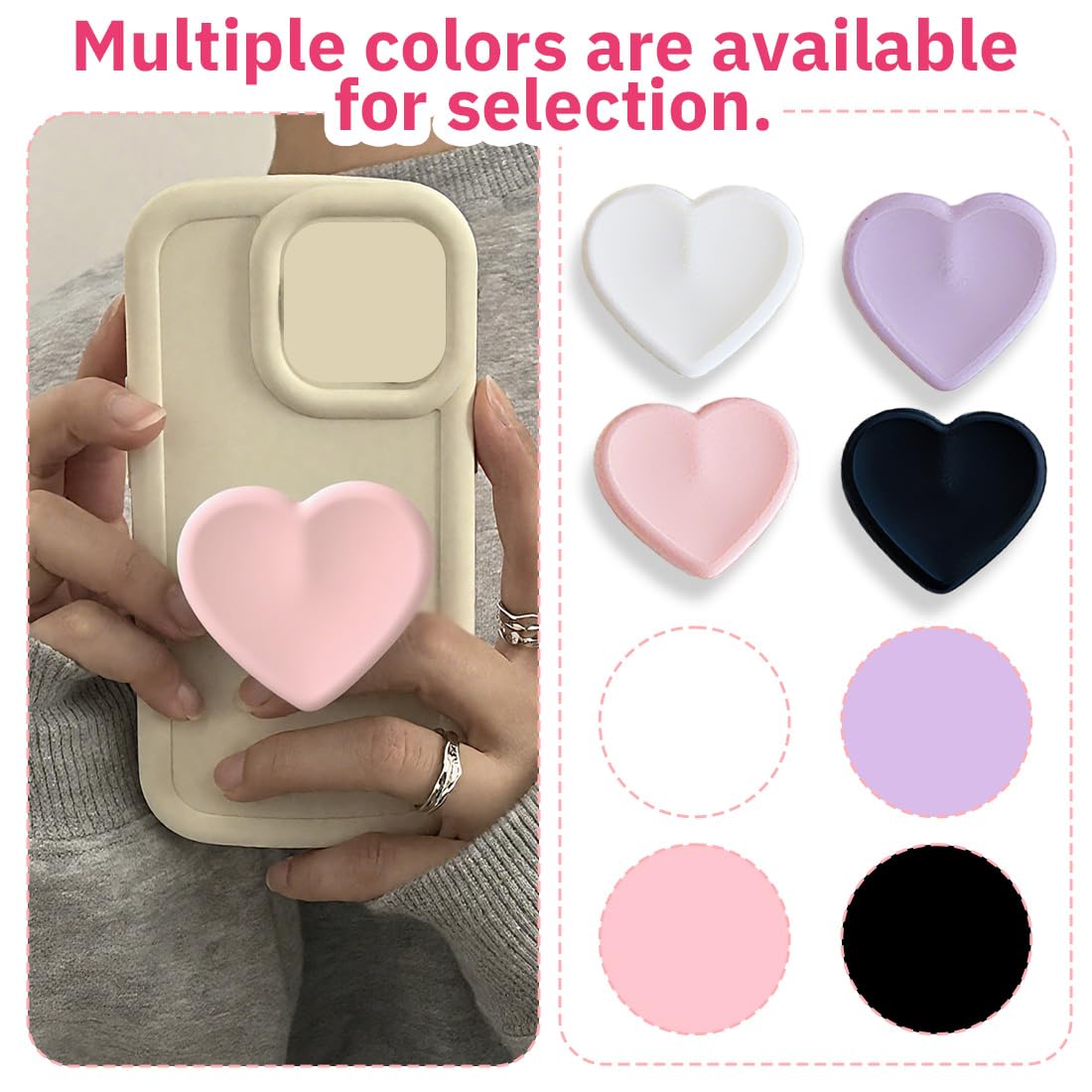 Handy-Griffhalter Mit Herz-Design – Rosa, Ausziehbar, Mit Standfunktion, 2 Stück, Für Smartphones