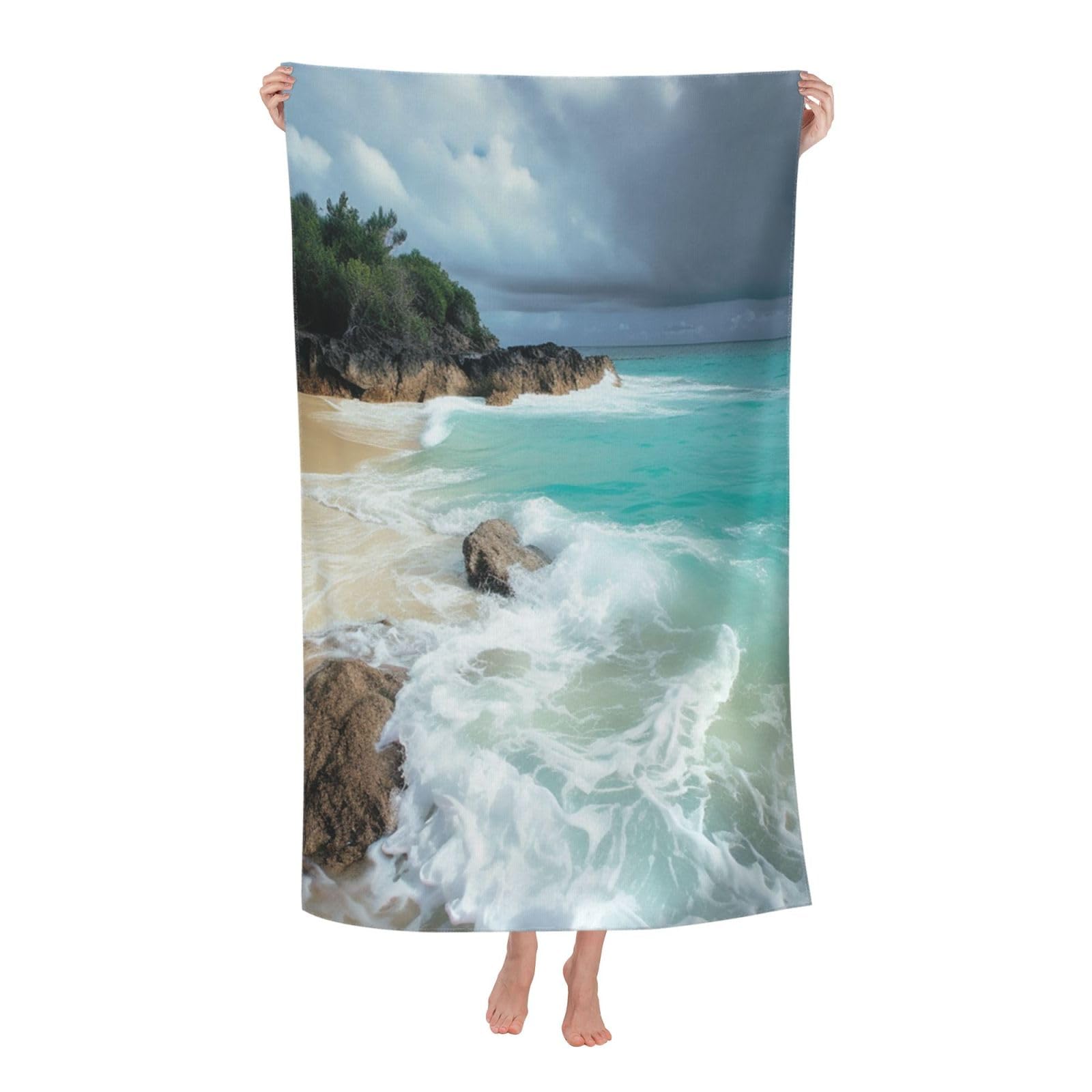 HLBSDM Serene Coastal Beach Towel 52 x 32 in Vacation Essentials Quick Dry Sand Free Pool Swim Towel Super Absorbent Bath Towels Oversized Gym Towels Travel Blanket Gift