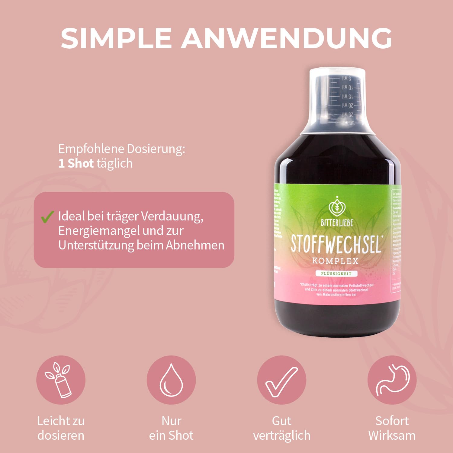 BitterLiebe Stoffwechsel * Shot - Mariendistel Artischocke Löwenzahn und L Carnitin zum Stoffwechsel beschleunigen * - Stoffwechselkur * mit Zink, Cholin und Bitterstoffe