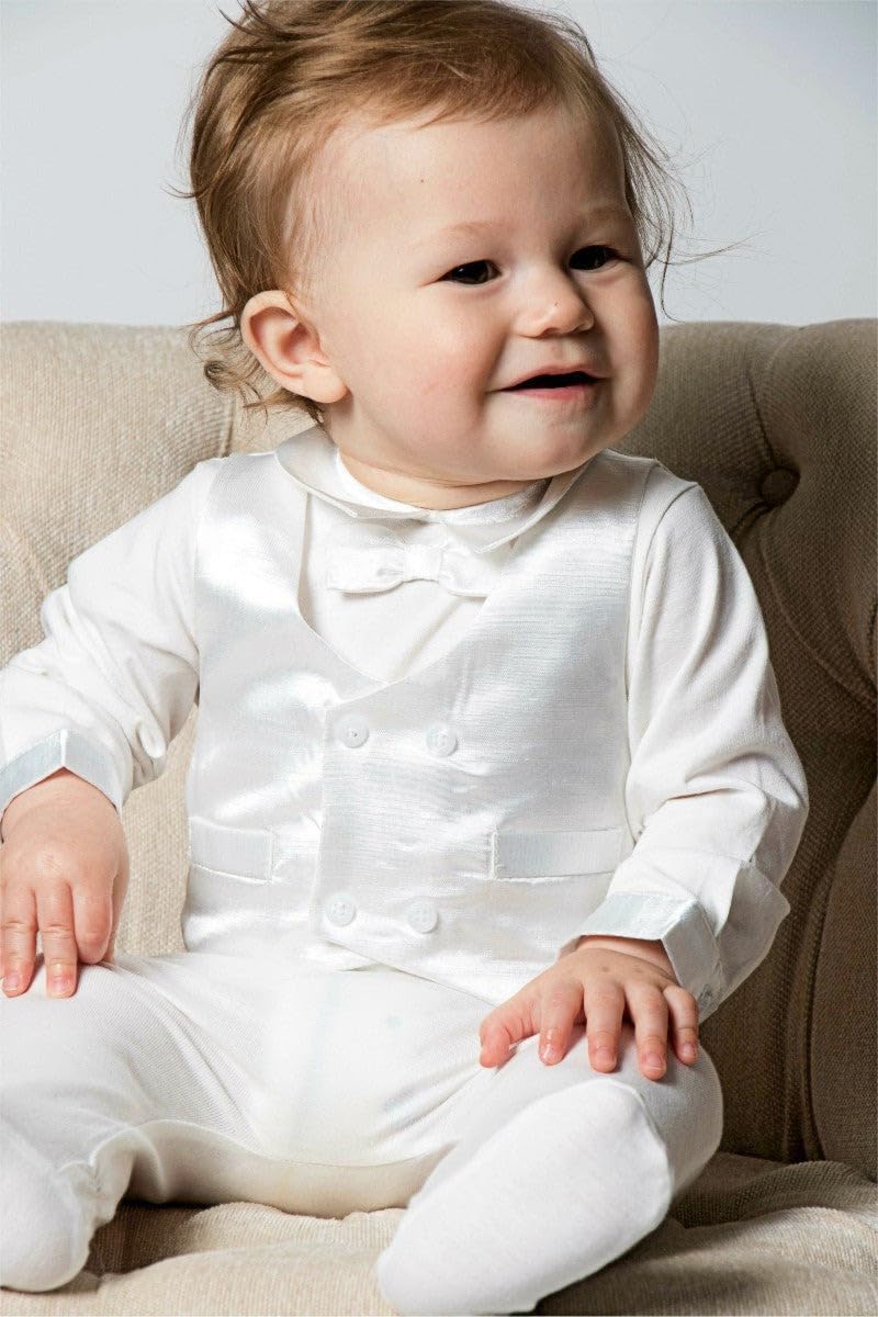 Baby Boy Christening & Baptism Silk Vest Footie with Hat