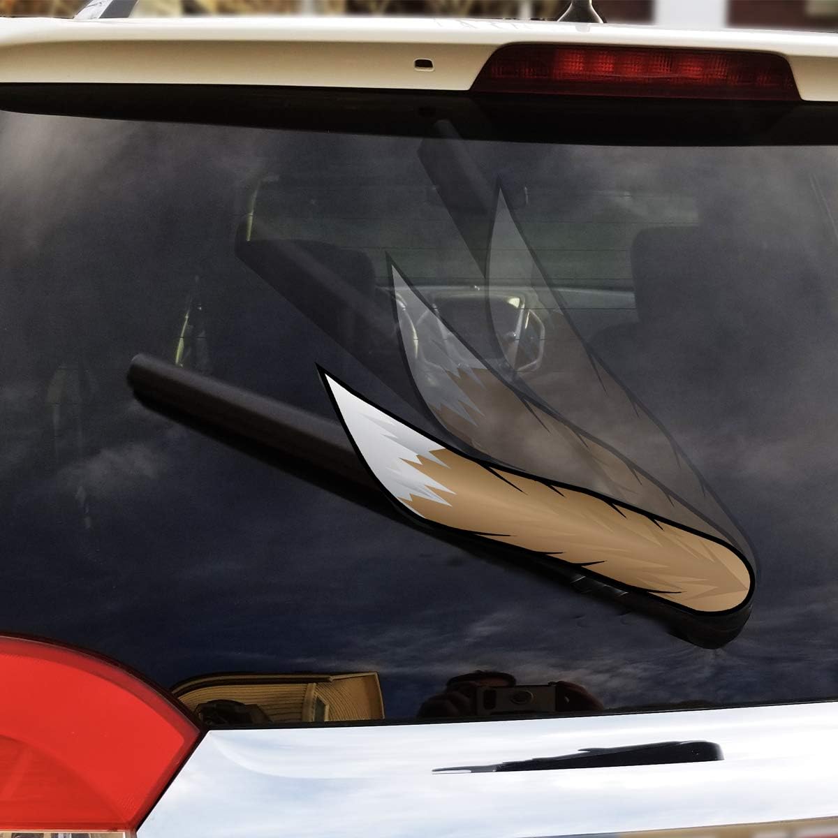 Dog Tail Wagging WiperTag attaches to rear vehicle wiper blades