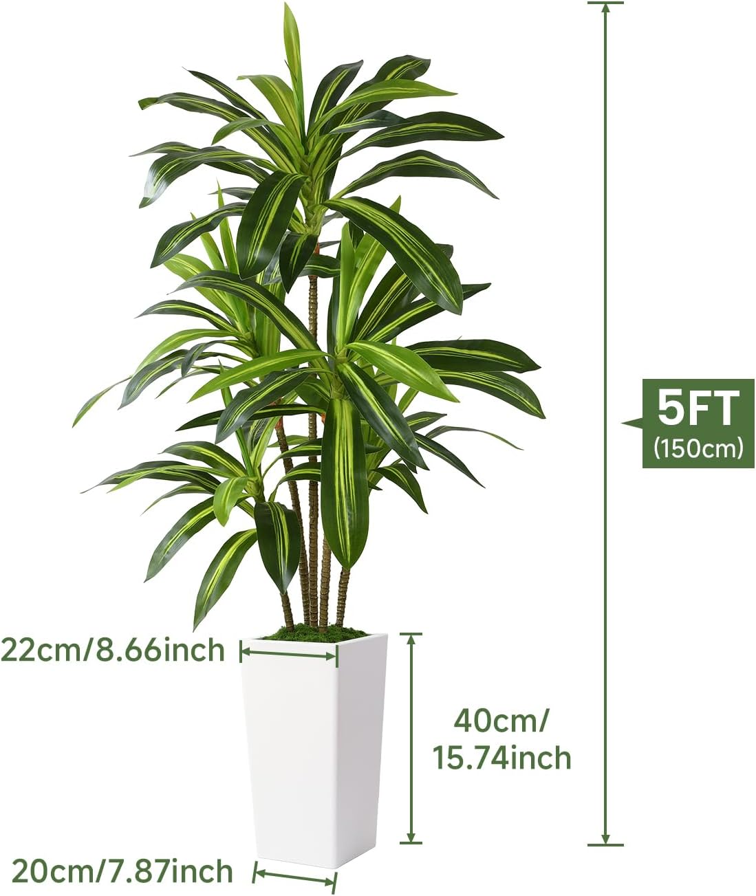 Alupssuc Artificial Dracaena Fake Tree 5FT, White High Pot Artificial Plants Indoor&Outdoor, Fake Plants for Office/Home/Living Room Potted Decoration, 5ft - Image 3