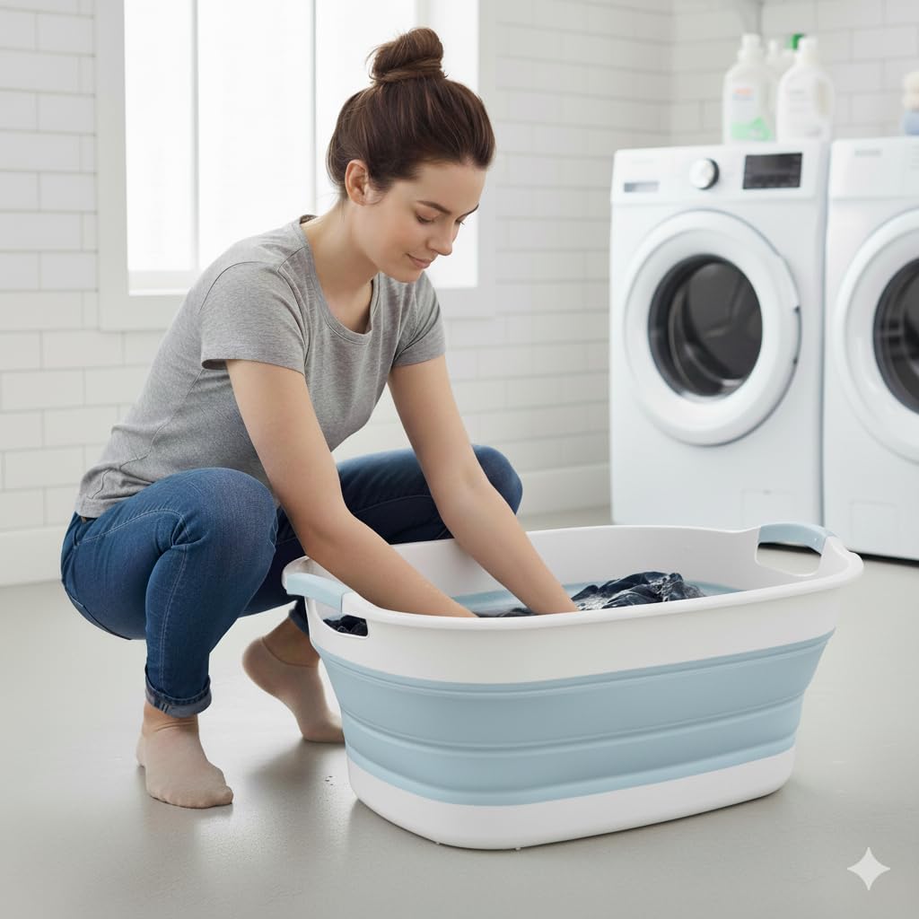 17 Gallon Extra Large Collapsible Laundry Basin, Jumbo 65L Soaking Tub for Bed Sheets & Bulky Clothes, Heavy-Duty Foldable Water Reservoir & Storage Bin, Space-Saving XL Utility Tub