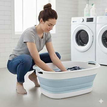 17 Gallon Extra Large Collapsible Laundry Basin, Jumbo 65L Soaking Tub for Bed Sheets & Bulky Clothes, Heavy-Duty Foldable Water Reservoir & Storage Bin, Space-Saving XL Utility Tub