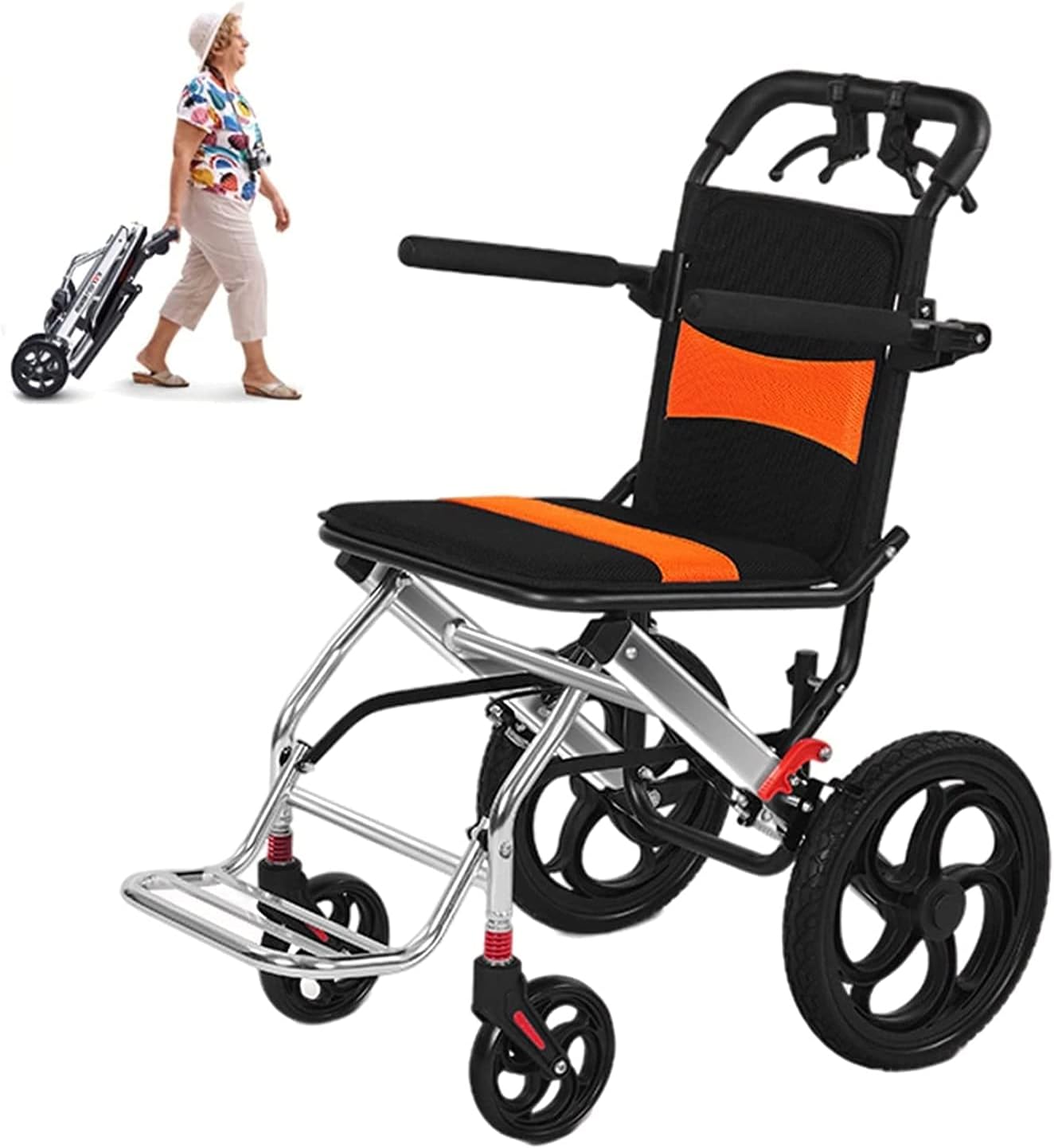 Ultra Lightweight Folding Wheelchair, Wheelchairs for Adults, Aluminum Alloy Portable Transport Wheelchair Trolleys for Elderly Aircraft Travel