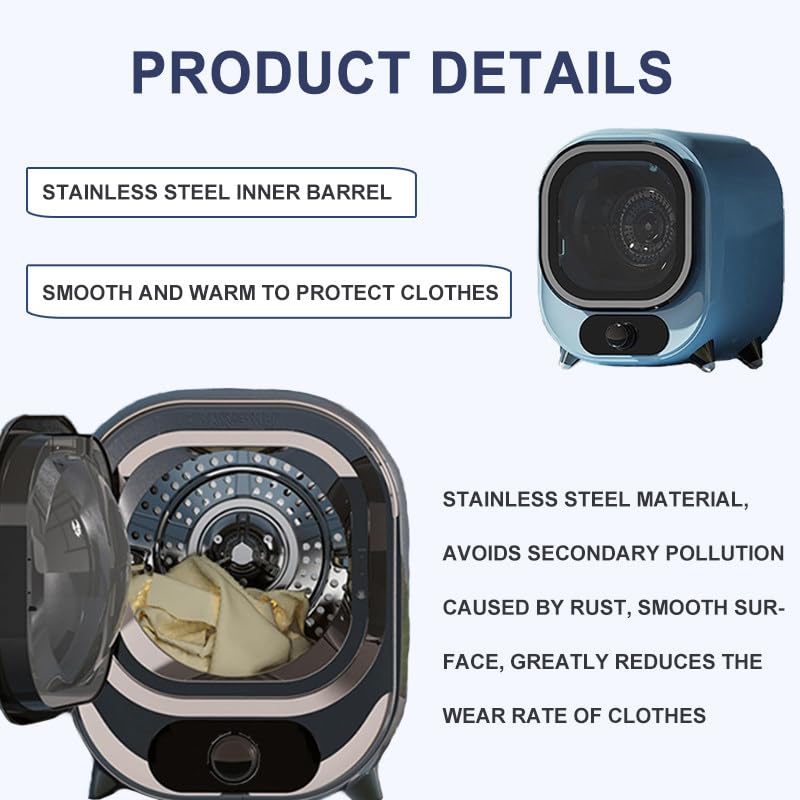 Mini sèche-linge compact bleu avec fonction d'essorage automatique - 3