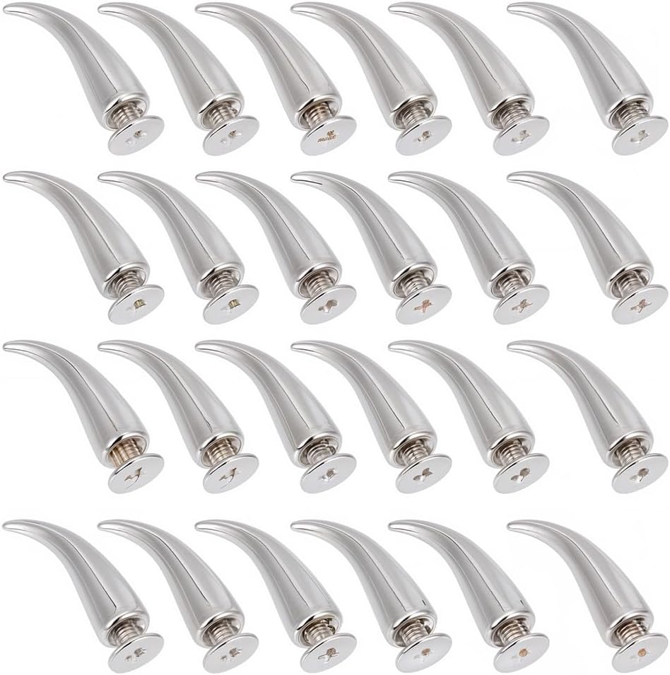 GORGECRAFT 30 Sets 20mm Cat Claw Studs and Spikes Silver Metal Alloy Punk Round Screwback Studs with Screws Leathercraft Decor Horn-Shaped Rivets for Leather Clothing Jackets Shoes DIY Crafts