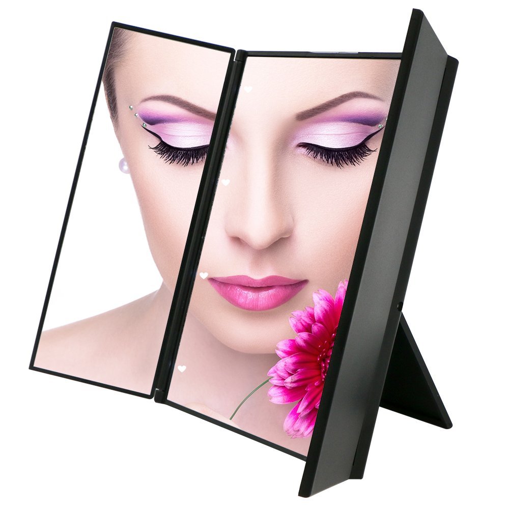 UBERSWEET® Travel Mirror, TriFold Lighted Led Mirror/Lighted Travel