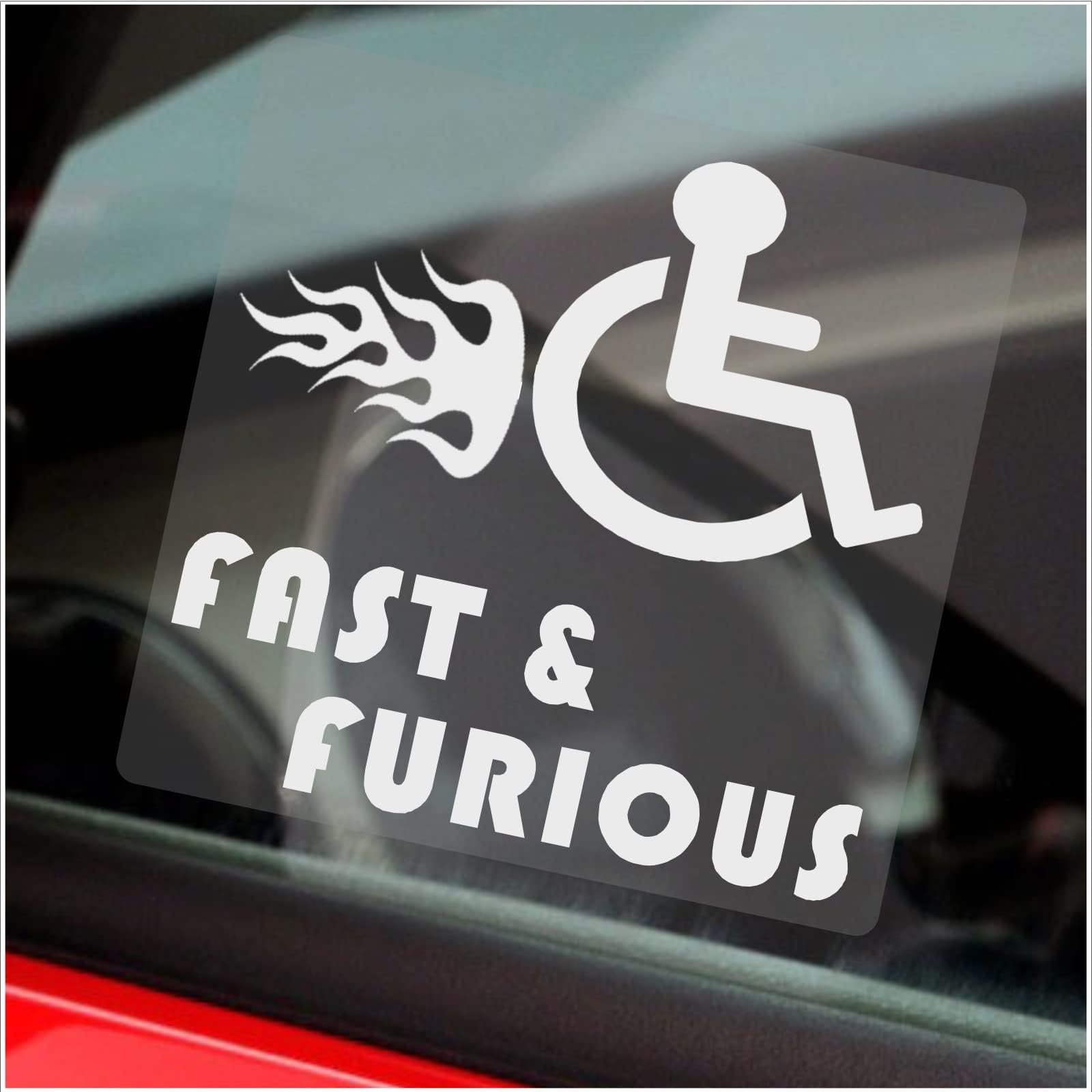 1 x Fast and Furious Sticker Internal Disabled WINDOW Sign Car Van Disability Mobility Vehicle Wheelchair Handicapped Logo WHITE on CLEAR 100mm D51