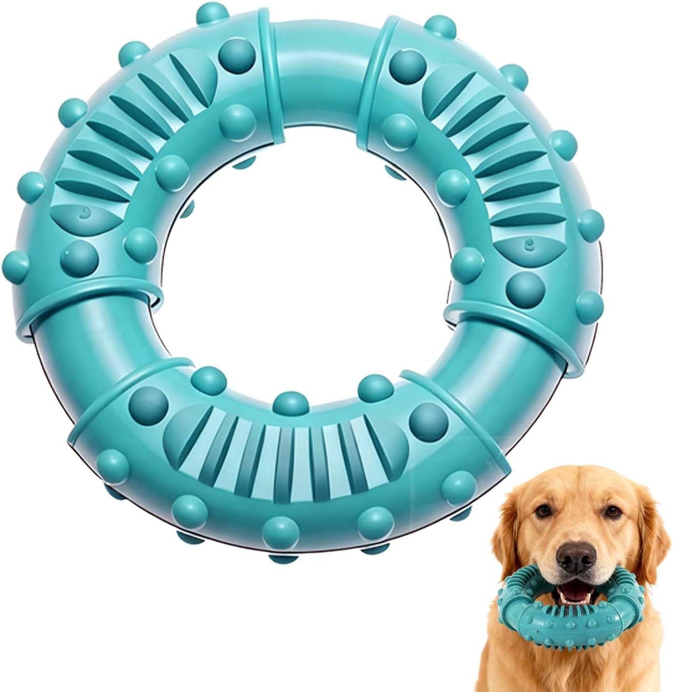 Natural Solid Rubber Indestructible Dog Chew Ring Toy,Interactive Tough Dog Toys for Aggressive Chewers, Strong Dental Teething Training Toy,Durable Pet Dog Toy for Boredom (Blue)