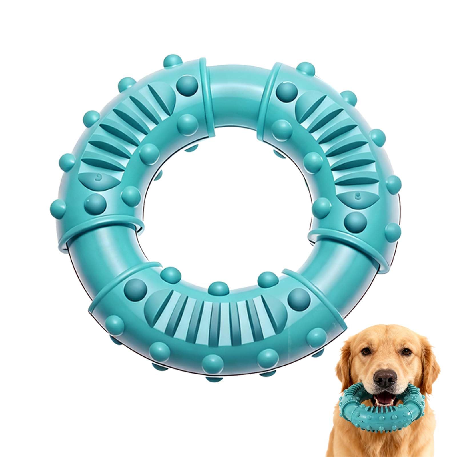 FSZMMJJ Natural Solid Rubber Indestructible Dog Chew Ring Toy,Interactive Tough Dog Toys for Aggressive Chewers, Strong Dental Teething Training Toy,Durable Pet Dog Toy for Boredom (Blue)