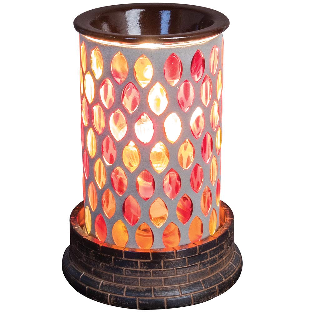 Majestic Sunset Mosaic Halogen Wax Melter, LED Timer Always On, 2 Hour, 4 Hour, 6 Hour Time Settings, 5” Round x 7” H