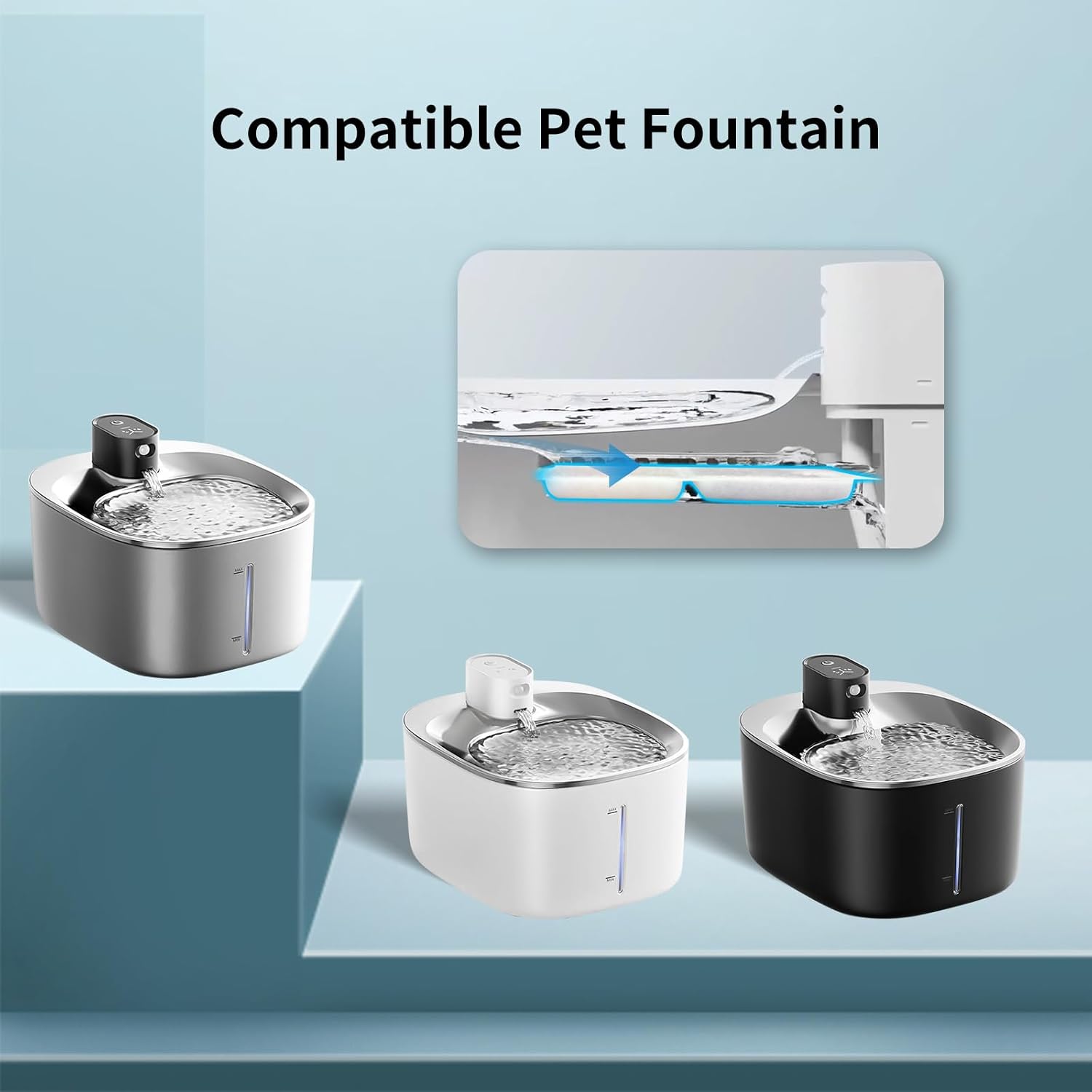 Kactoily 12 Pack Cat Water Fountain Filter & 12 Pump Filter Sponges Replacement, Cat Dog Pet Drinking Fountain for 135 fl oz/4L (YPD-C004P,YPD-C004S) - Image 2