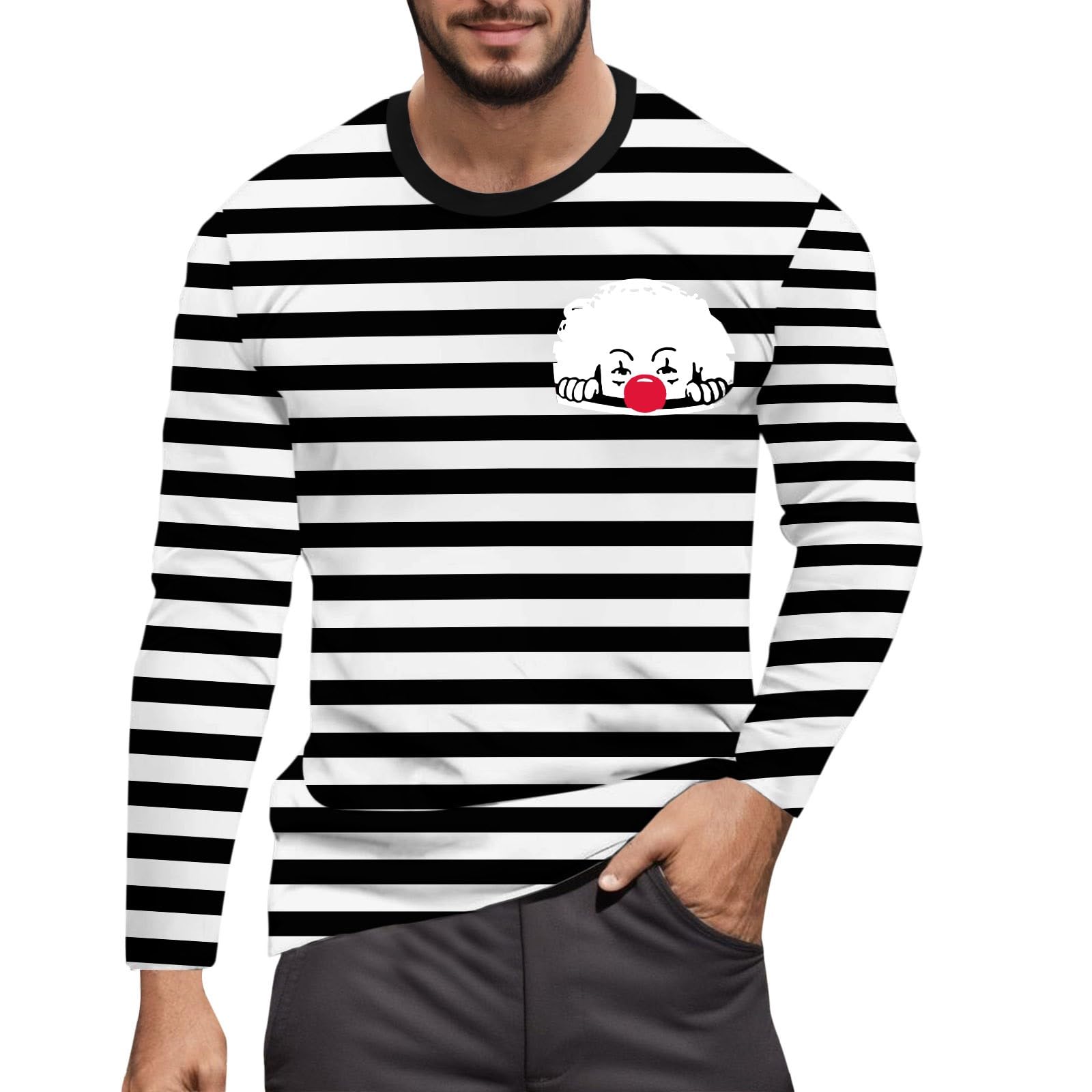 Striped Shirt Men Women Red White Long Sleeve T-Shirt Carnival Long Sleeve T-Shirt Horizontal Stripes Wide Stripes Fine Stripes Crew Neck Leisure Top Striped Shirt Fancy Dress Costumes, Black-8, L