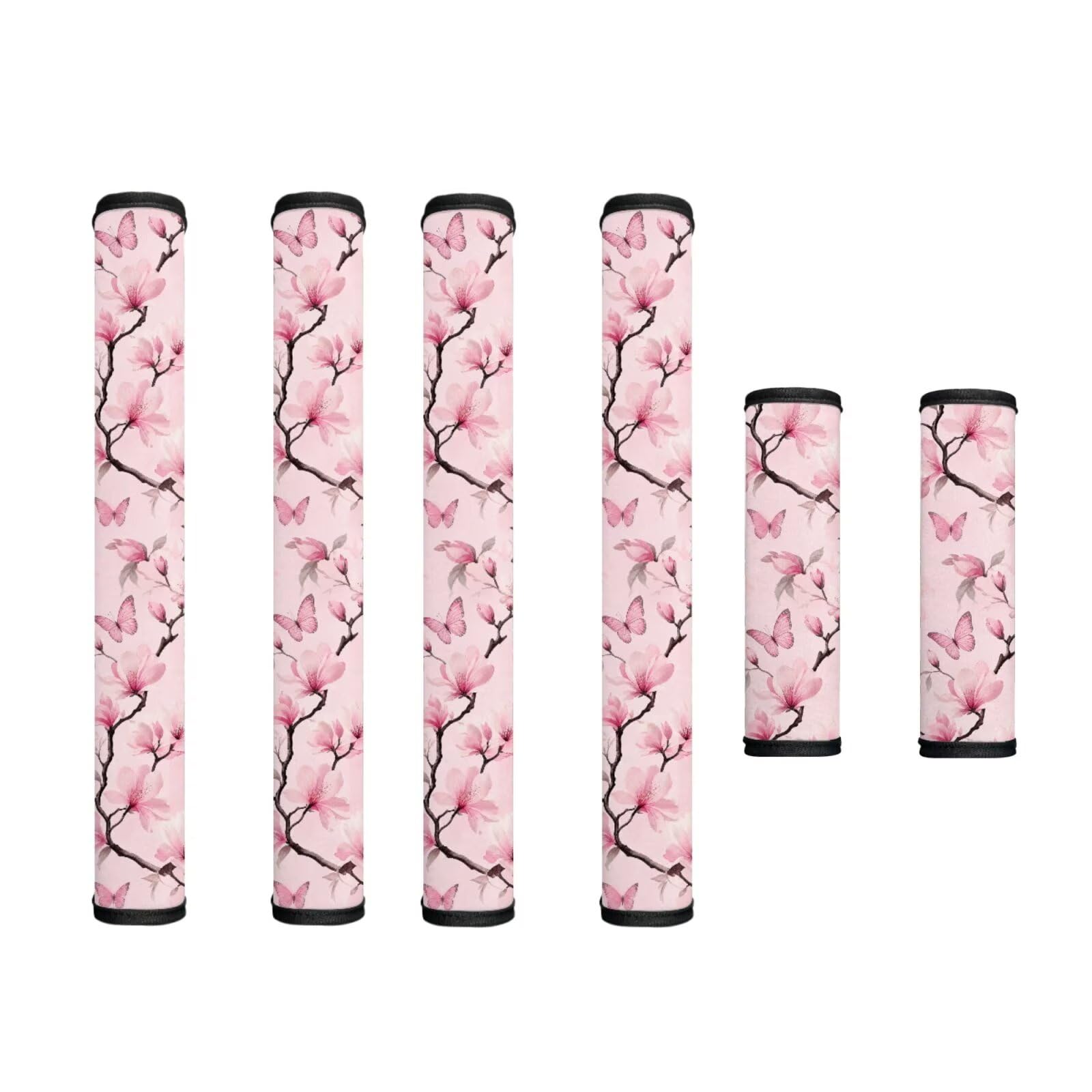 Refrigerator Door Handle Covers Set of 6 Kitchen Electrical Appliance Decor Handles Keep Clean Anti-Slip Fridge Accessories Home Decor, Pink Butterfly Floral Branch Print