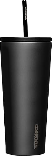 Corkcicle Vaso aislado con popote para taza fría Mantiene las bebidas frías durante 12 horas Acero inoxidable con triple aislamiento Tapa