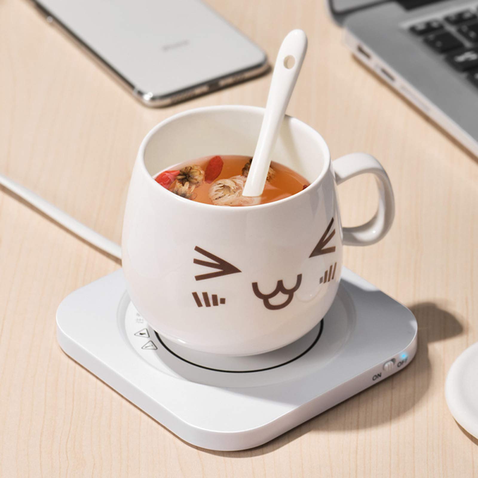 Kubek do kawy Podgrzewacz do kubków USB Podgrzewacz do napojów Podgrzewacz do kubków Podgrzewacz do filiżanek do kawy Mleko, herbata, woda, prezent bożonarodzeniowy/urodzinowy,White