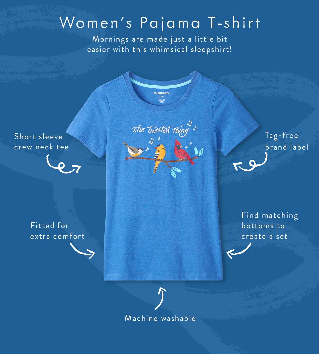Little Blue House Women's Short Sleeve Tee Pyjama Top Haut de Pijama Femme