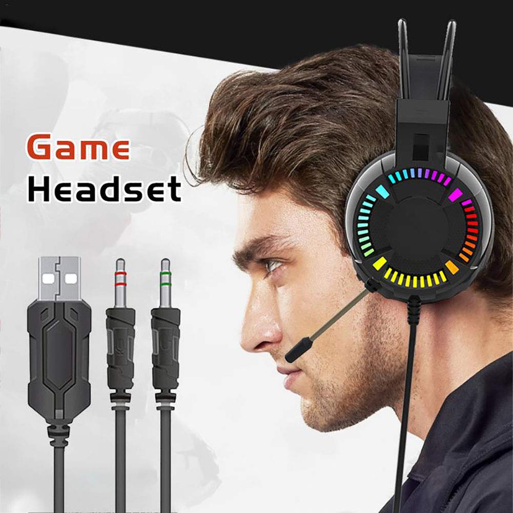 C- Cuffie da gioco Cuffie da gioco con audio surround 7.1 per giochi FPS Stereo da 50 mm con microfono a cancellazione di rumore e cuffie antirumore con auricolare leggero RGB e fascia regolabile