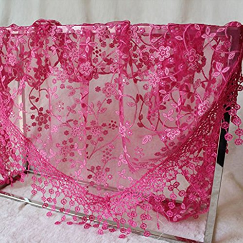 Gilroy Women Hollow Tassel Lace Floral Knit Triangle Mantilla Scarf Shawl - Rose-Red2