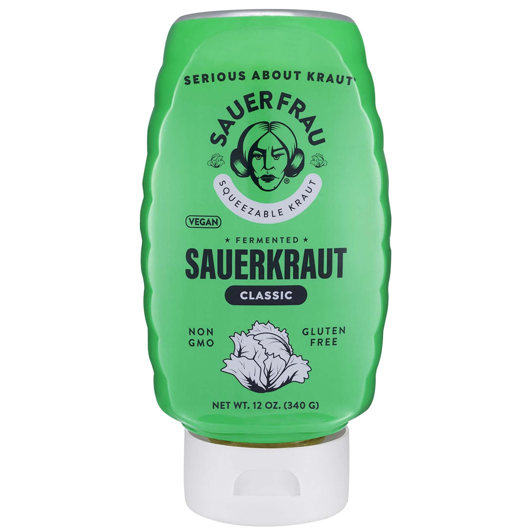 Sauer Frau - Squeezable Sauerkraut - Classic Flavor, Tangy Crisp, Fermented Cabbage, Bold Taste, Easy Squeeze Bottle - 12oz