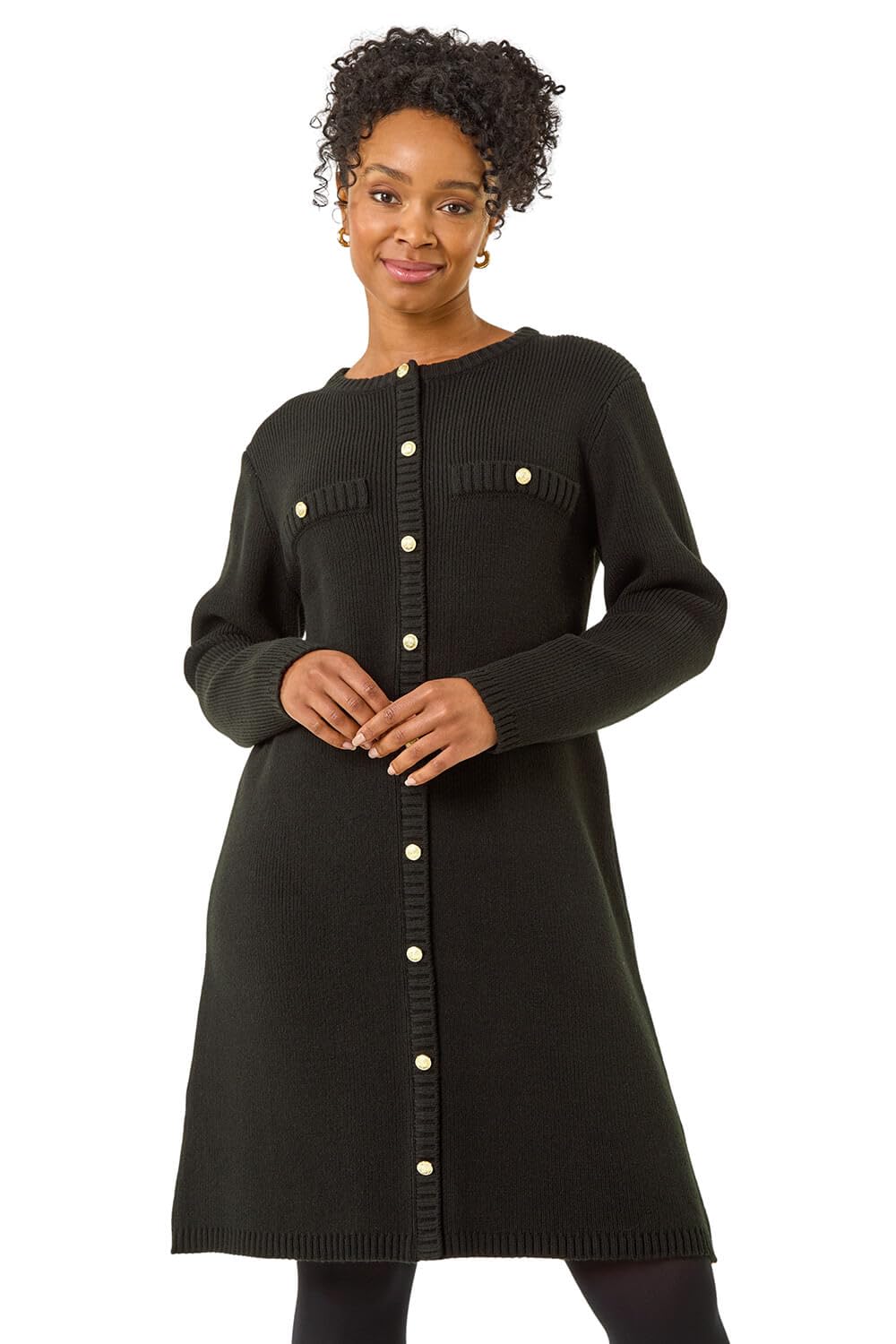 Roman Petite Women's Black Button Detail Knit Dress Size 14