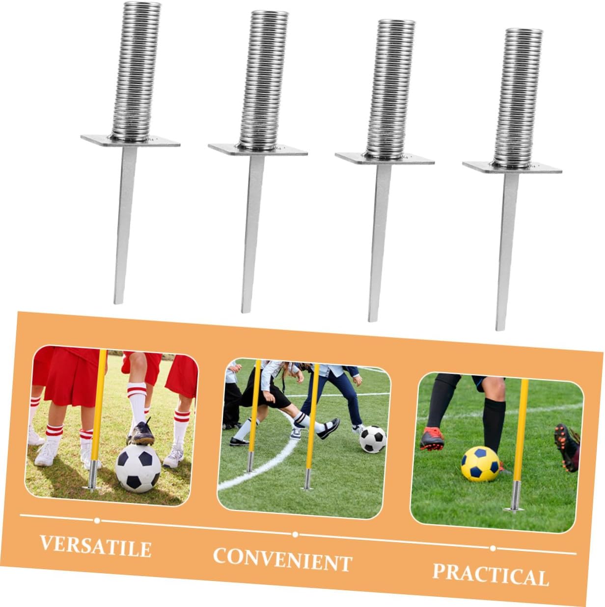 VOSAREA 4pcs Soccer Corner Flag Spring Base with Spring-Loaded Spike Football Pole Fixing Stake for Agility Training Field Marking Equipment