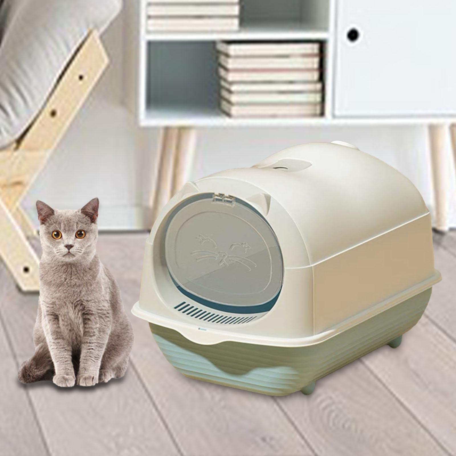 F Fityle Bac à litière pour Chat à Capuchon Toilette pour Chat pour Animaux de Compagnie Bac à litière pour Chat fermé Facile à Ranger Anti-éclaboussures, Gris Clair