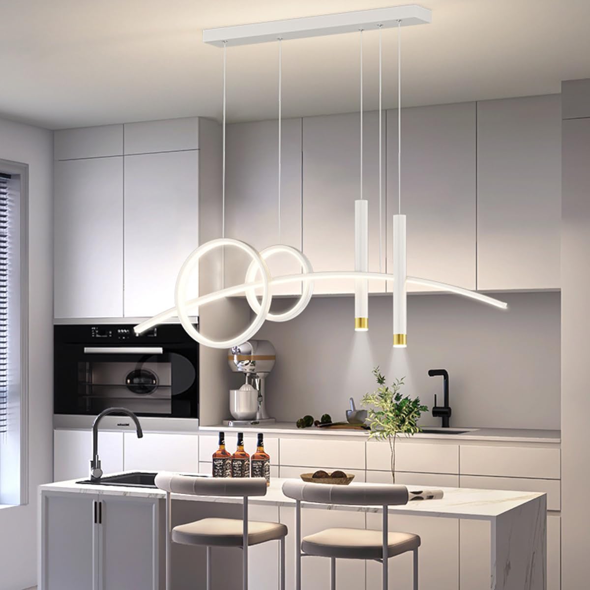 Aleaty Modern Dining Table Pendant Lamp LED Dimmable Dining Table Lamp Hanging with Remote Control Pendant Lamp Height Adjustable Chandelier Lamp for Living Room Dining Room Kitchen Office (White)