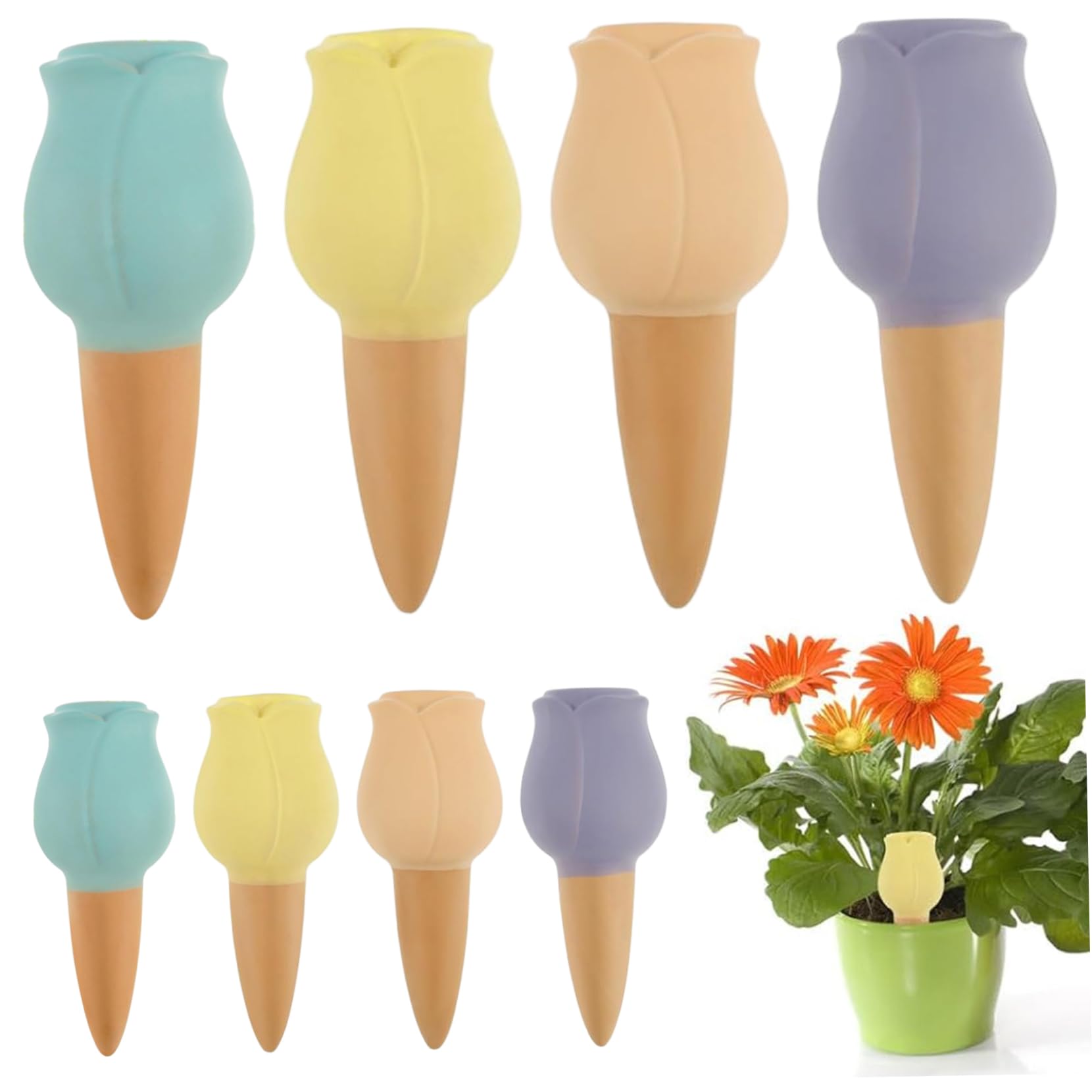 Pointes d'arrosage en Terre Cuite, Paquet de 8 Globes d'arrosage Automatique de 160 ML pour Plantes 'intérieur, arroseur Plantes coloré pour en Pot et Jardin