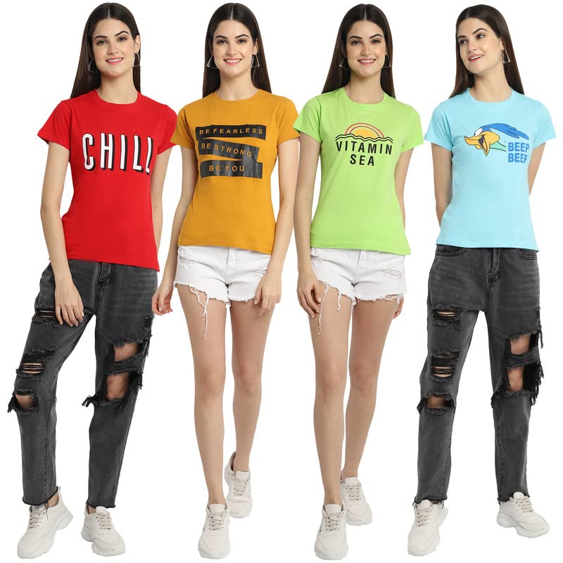 Image of Preneum Women's Cotton Regular Fit Graphic Stylish Printed Short Sleeves Casual T-Shirt |Trend & Styles