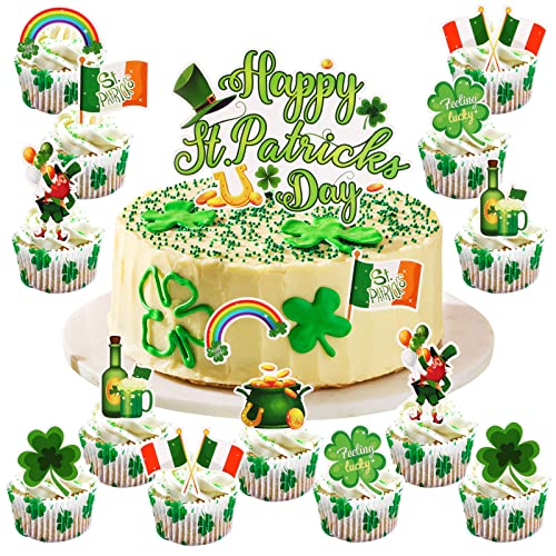 HOWAF 25pcs Decoration Gateau Saint Patrick Decoration Saint Patrick Cake Topper St Patrick Cake Topper Saint Patrick Cupcake Toppers de Gâteau Saint Patrick Accessoire pour Saint Patrick Decoration