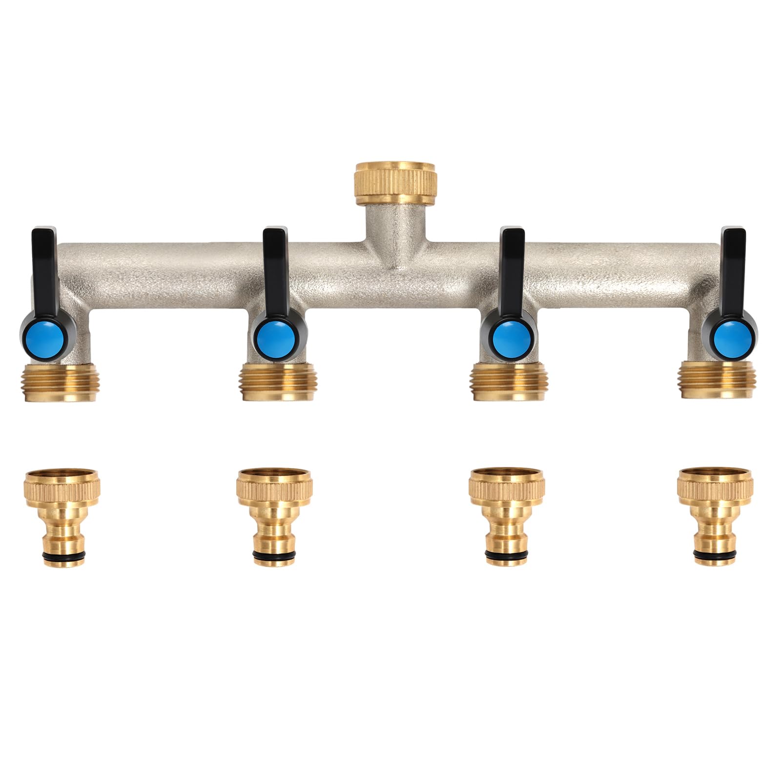 OPERMAXER Wasserhahn Wasserverteiler, LängerterGriff, 3/4 Zoll Messing Wasseranschluss Verteiler mit individuellem Absperrhähnen，3/4