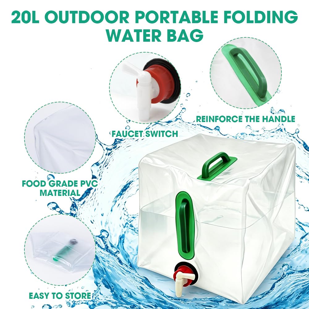 Bidon en Plastique 20L avec Robinet, Jerrican Alimentaire sans BPA Pliable pour Camping et Randonnée
