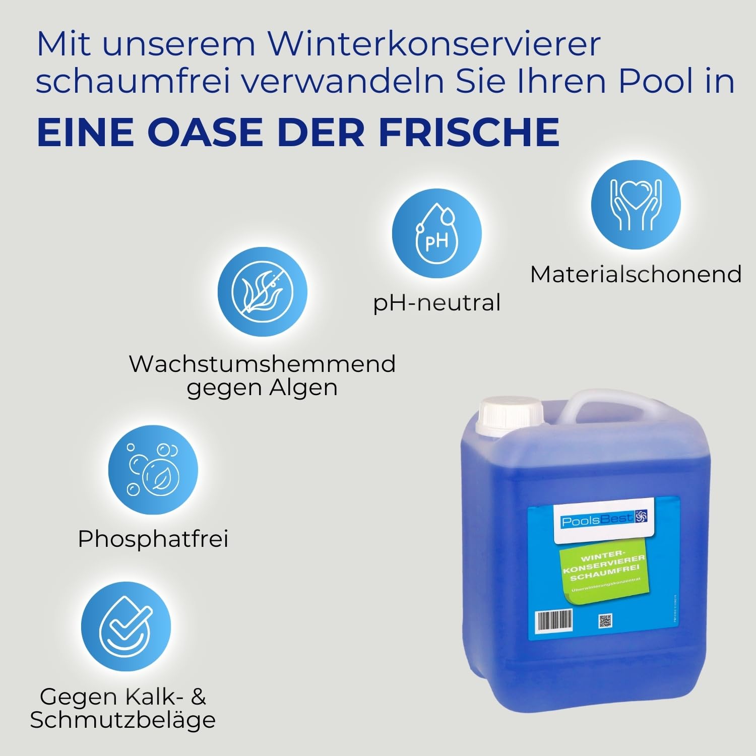 PoolsBest Pool Überwinterungskonzentrat 5L I hochkonzentriertes Wintermittel für Pools I schaumfreies Überwinterungsmittel I ideal zum Winterfest-Machen von Poolwasser I Pool Überwinterung