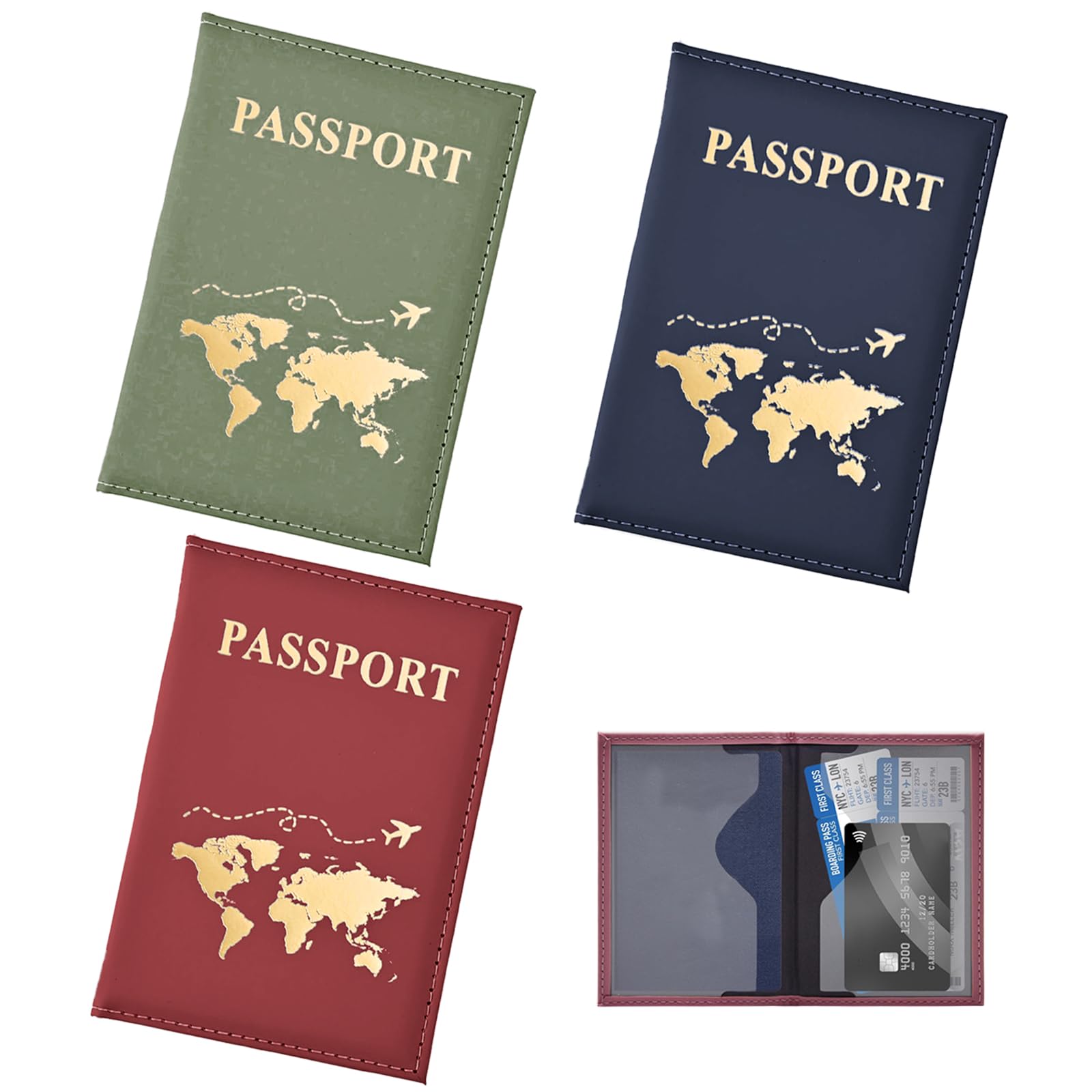 3 Pièces Protège-Passeports, Protege Passeport Francais, Matériau en Cuir PU, Utilisation pour Le Rangement des Passeports Lors des Voyages en Famille et des Déplacements Professionnels