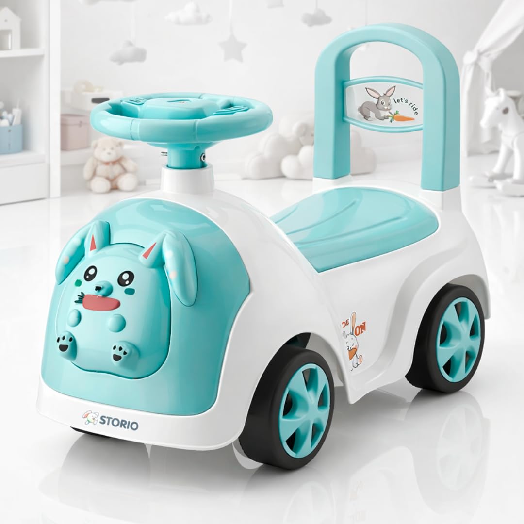 Storio Rabbit Baby Ride-On Car Toy with Light and Music - Blue | Push Car for Kids with Backrest & Steering, Blue Color, 1-3 Years-image-28