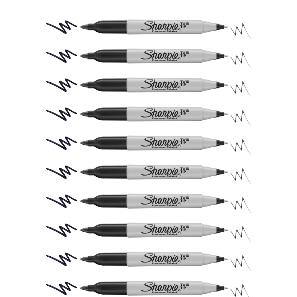 Twin Tip Permanent Markers, Black Ink, Pack of 10, Dual Point (Fine & Ultra-Fine Tips), Ideal for School, Home Office & Labeling, Smudge-Resistant & Waterproof