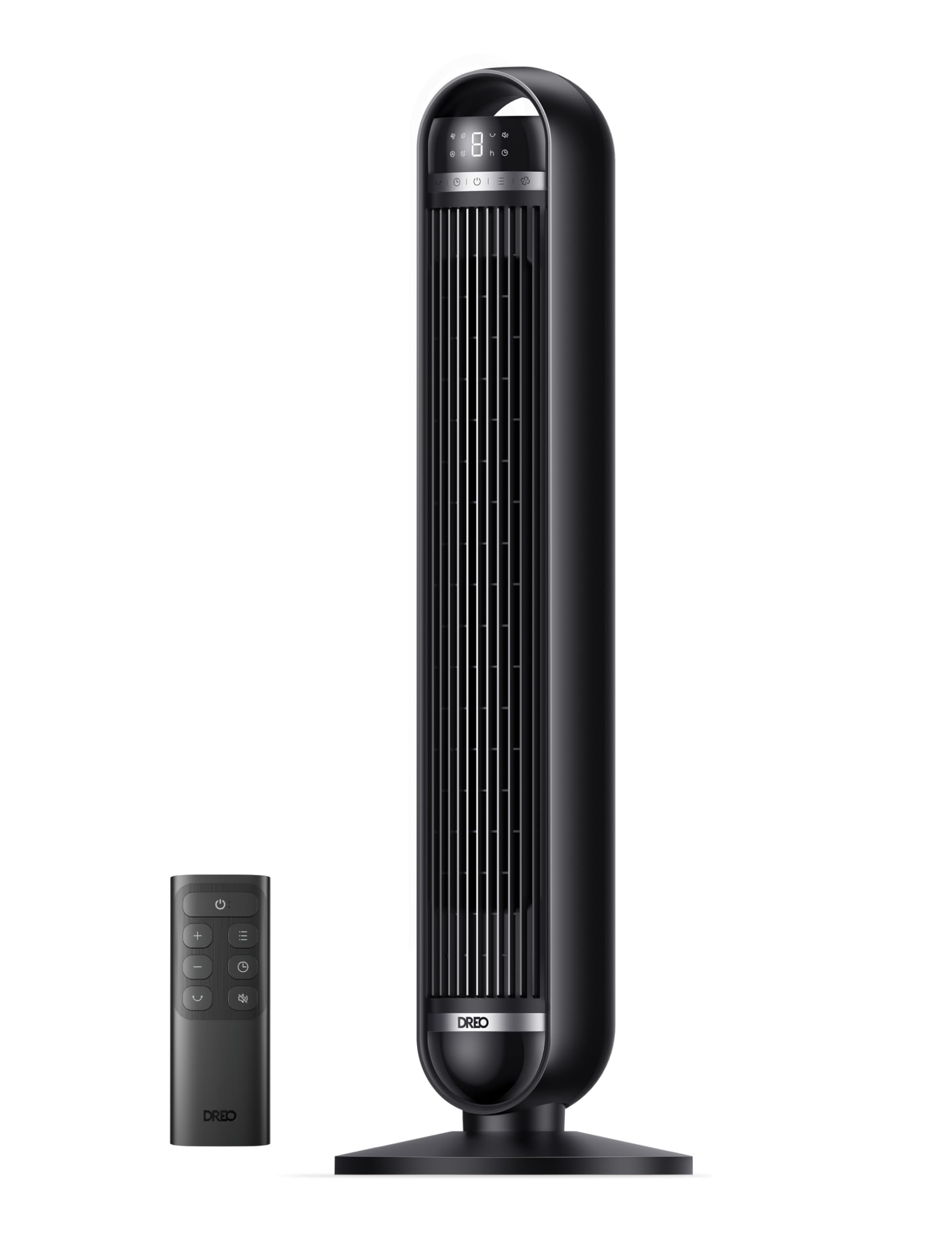 Dreo 25dB Silent Tower Fan, 27 ft/s Velocity Electric Cooling Fan with Remote, 90° Oscillating 8 Speeds 4 Modes 8H Timer LED Display, Standing Bladeless Floor Fans for Bedroom, Black