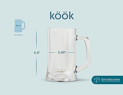Miniatura 6 de KooK Tazas de cerveza, juego de 4, 12.7 onzas, tazas grandes transparentes, regalo para hombres, con asas, tazas grandes para té, café, flotadores