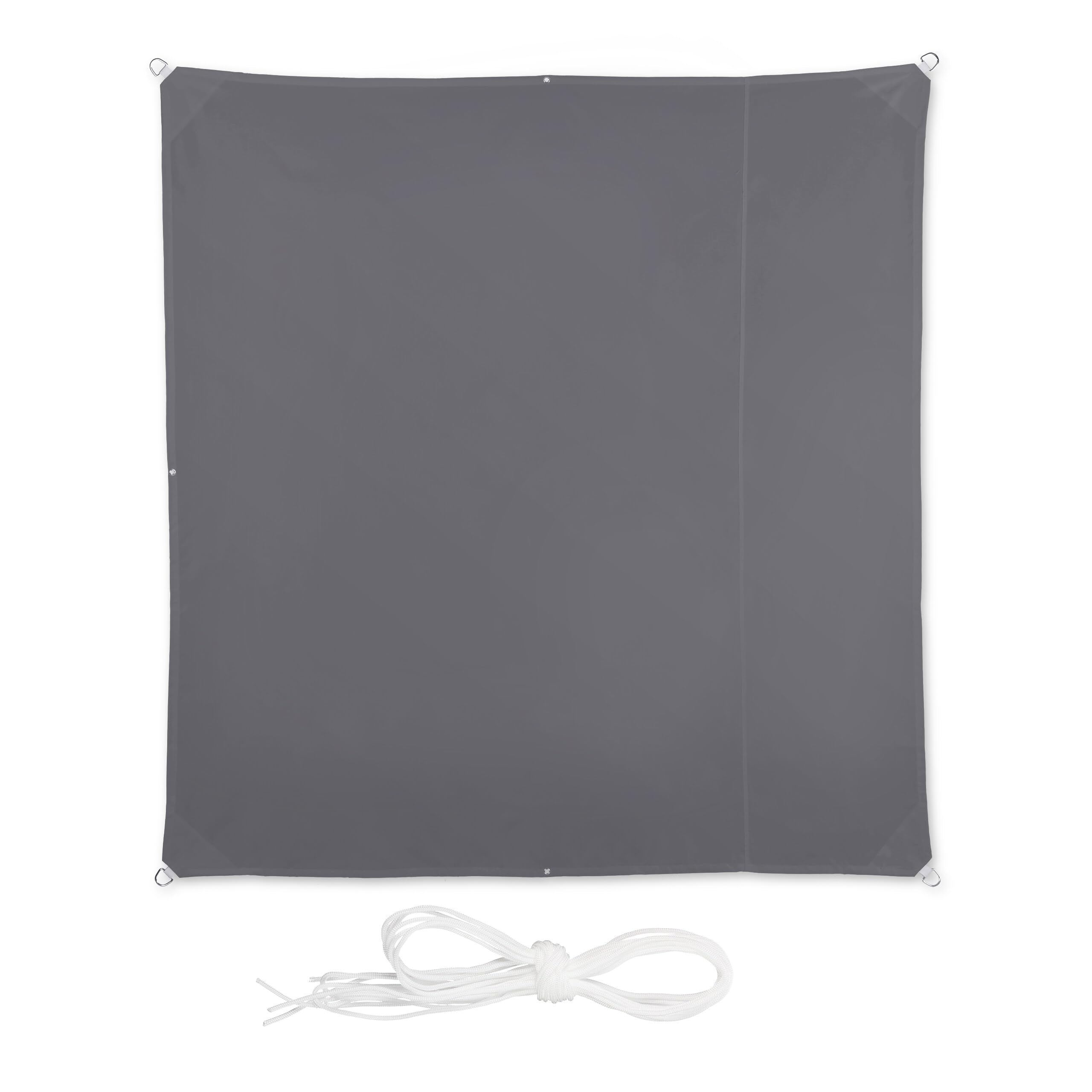 Toldo vela cuadrado impermeable de 2x2m gris con cuerdas tensoras