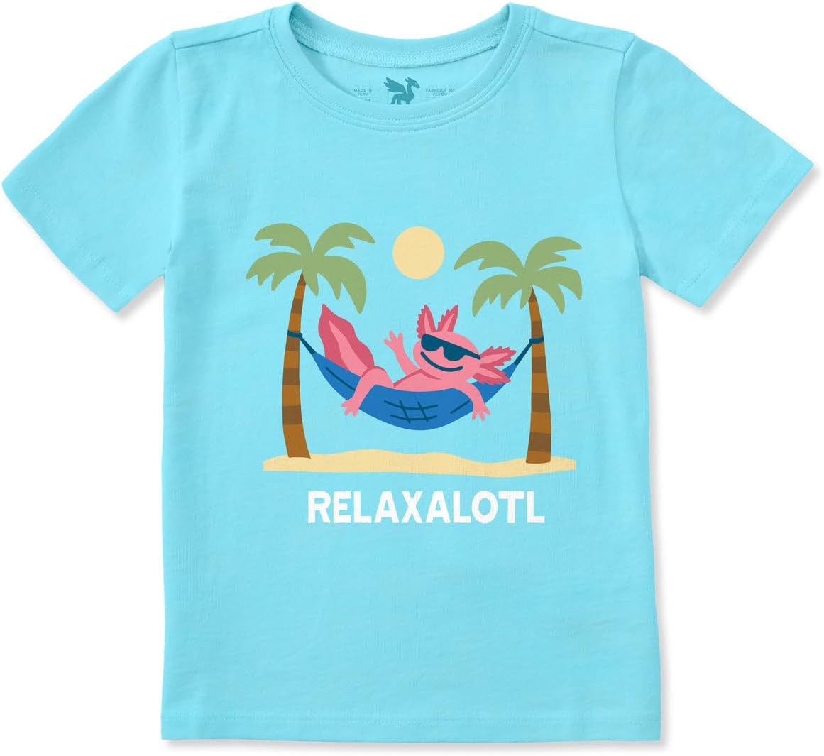 Life is Good. Toddler Relaxalotl Axalotl Short Sleeve Crusher Tee, Aqua Blue