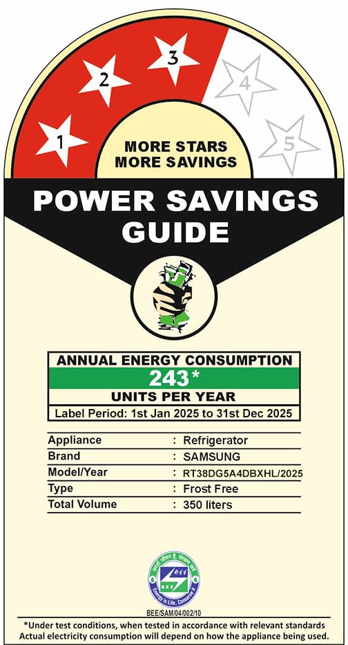 Image of Samsung 350 L, 3 Star, Convertible 5-in-1, Digital Inverter, Frost Free Double Door, WiFi Enabled Bespoke AI Refrigerator (RT38DG5A4DBXHL, Luxe Black)