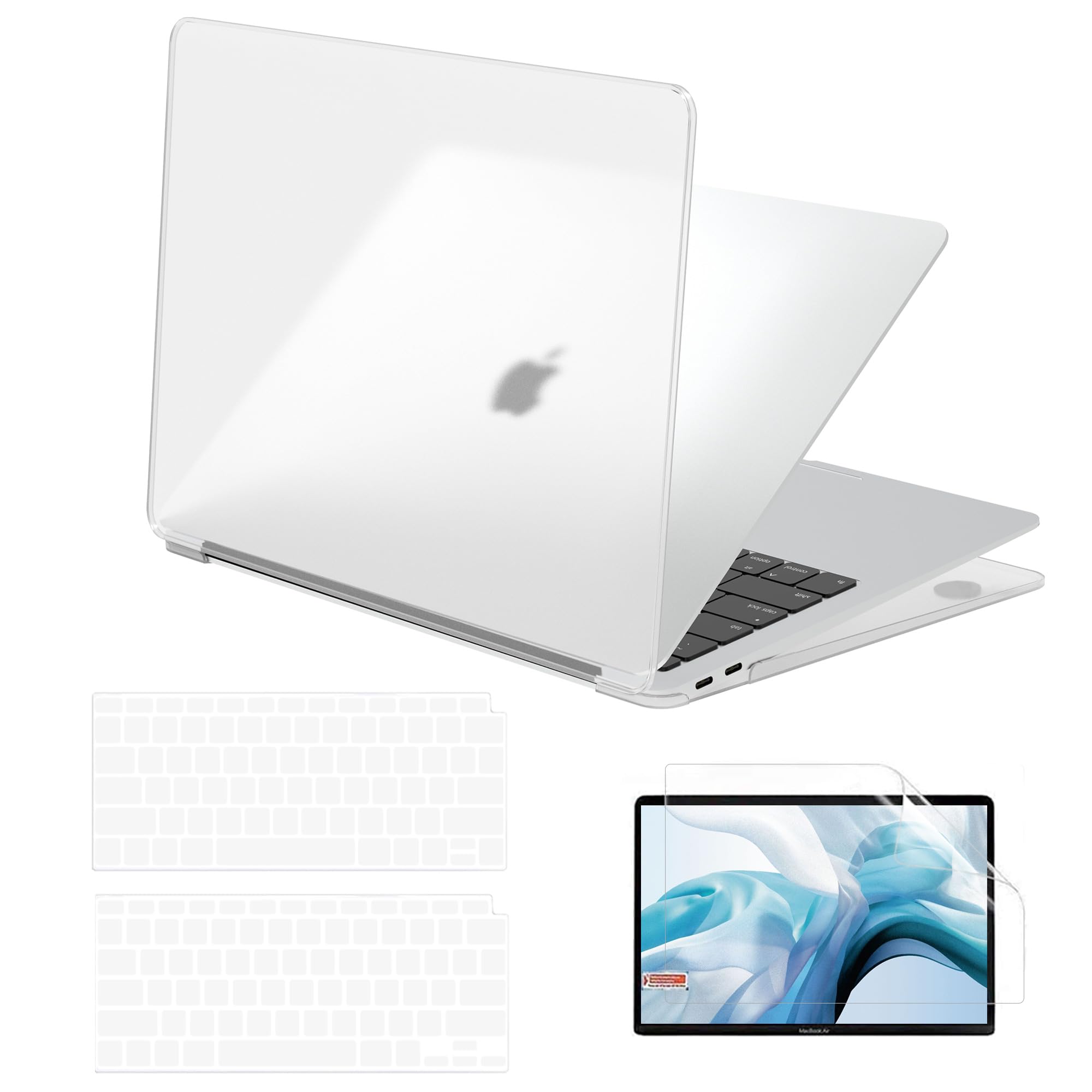 B BELKCompatible with MacBook Air 13 inch Case, Ultra Thin MacBook Air M1 Case 2021 2020 2019 2018 A2337 A2179 A1932 + 2 Keyboard Covers + Screen Protector, Matt Clear [100% Match Original Color]